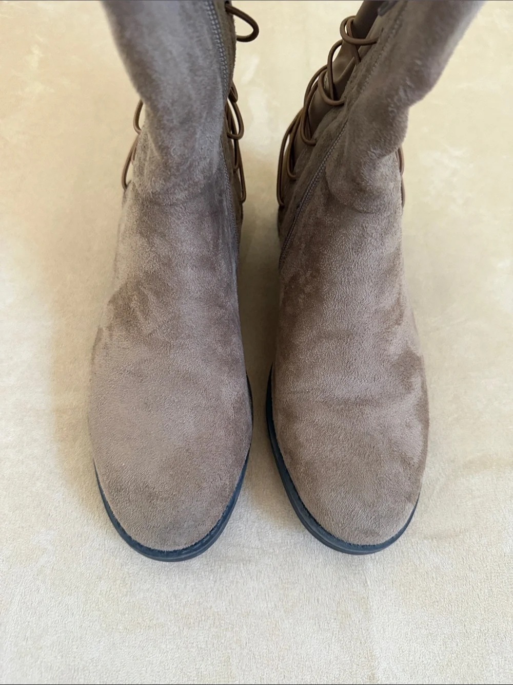 Over-the-Knee Lace-Up Taupe Boots with Side Zip size 7